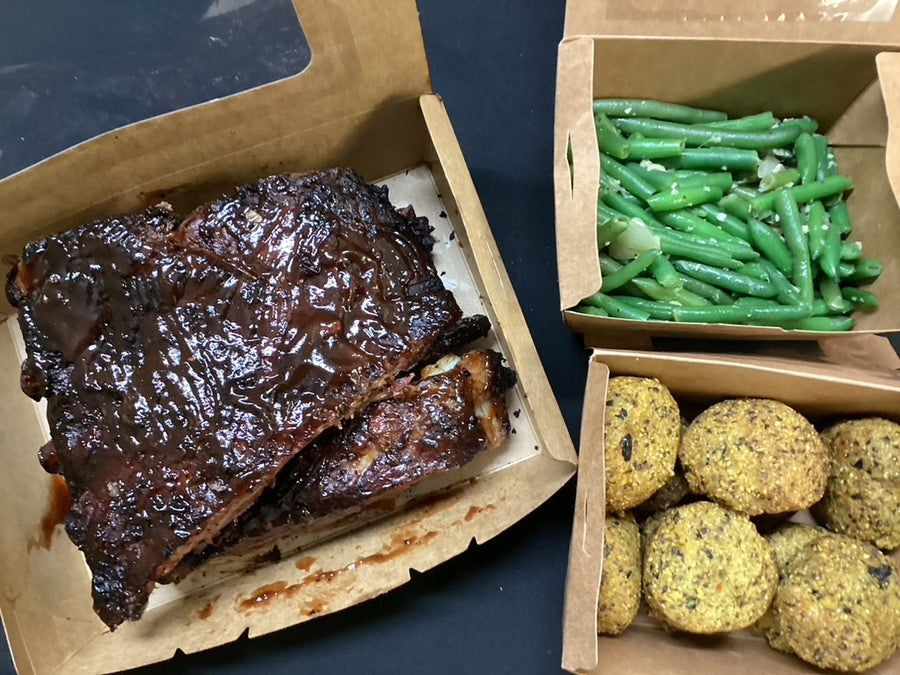 1/2 Rack Ribs - Smoked BBQ Dinner