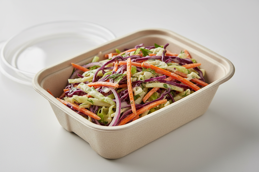 non dairy coleslaw in eco choice compostable take out container