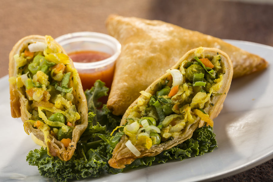 Global Village Cuisine | Samosa Sampler (Curry Vegetable (6), Chicken (6), and Beef (6))