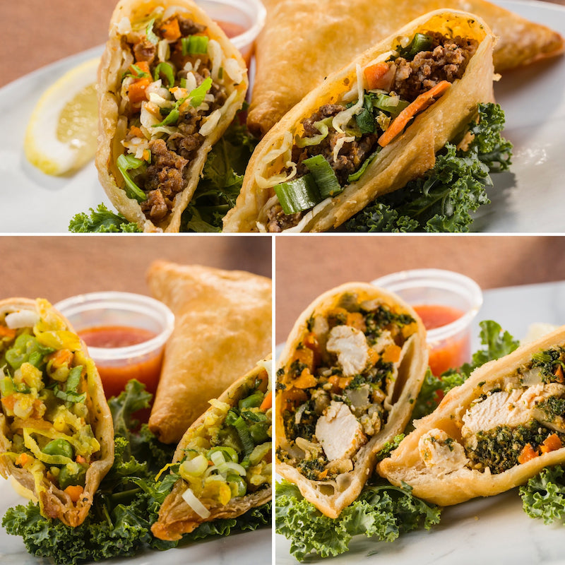 Global Village Cuisine | Samosa Sampler (Curry Vegetable (6), Chicken (6), and Beef (6))